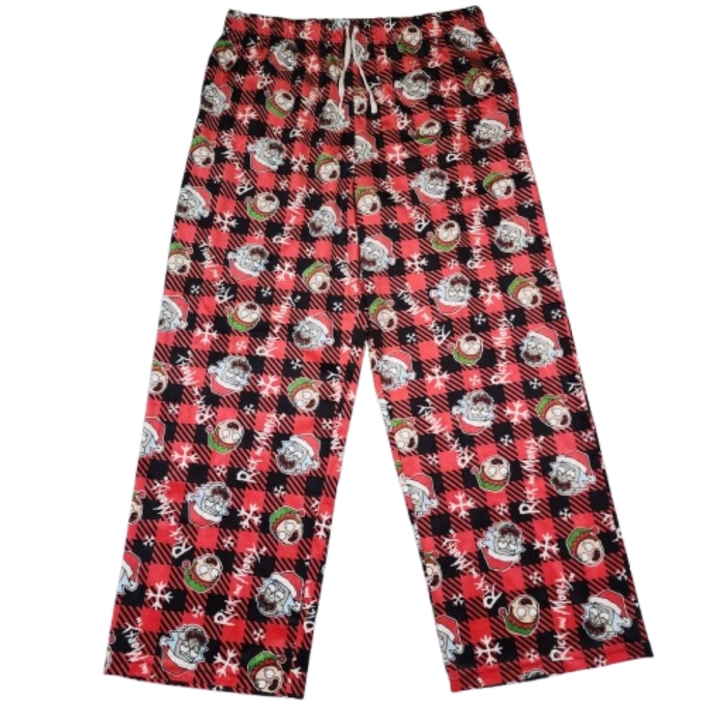 Rick and Morty Christmas Pajama Pants Men’s XL Red Plaid Adult Swim Unisex Loung